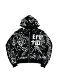 Mixed Emotion graffiti-print zip-up hoodie