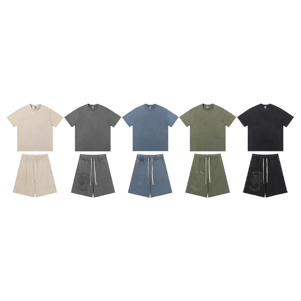 Saint Vanity Washed Rivet Oversized Tee & Shorts Set Streetwear