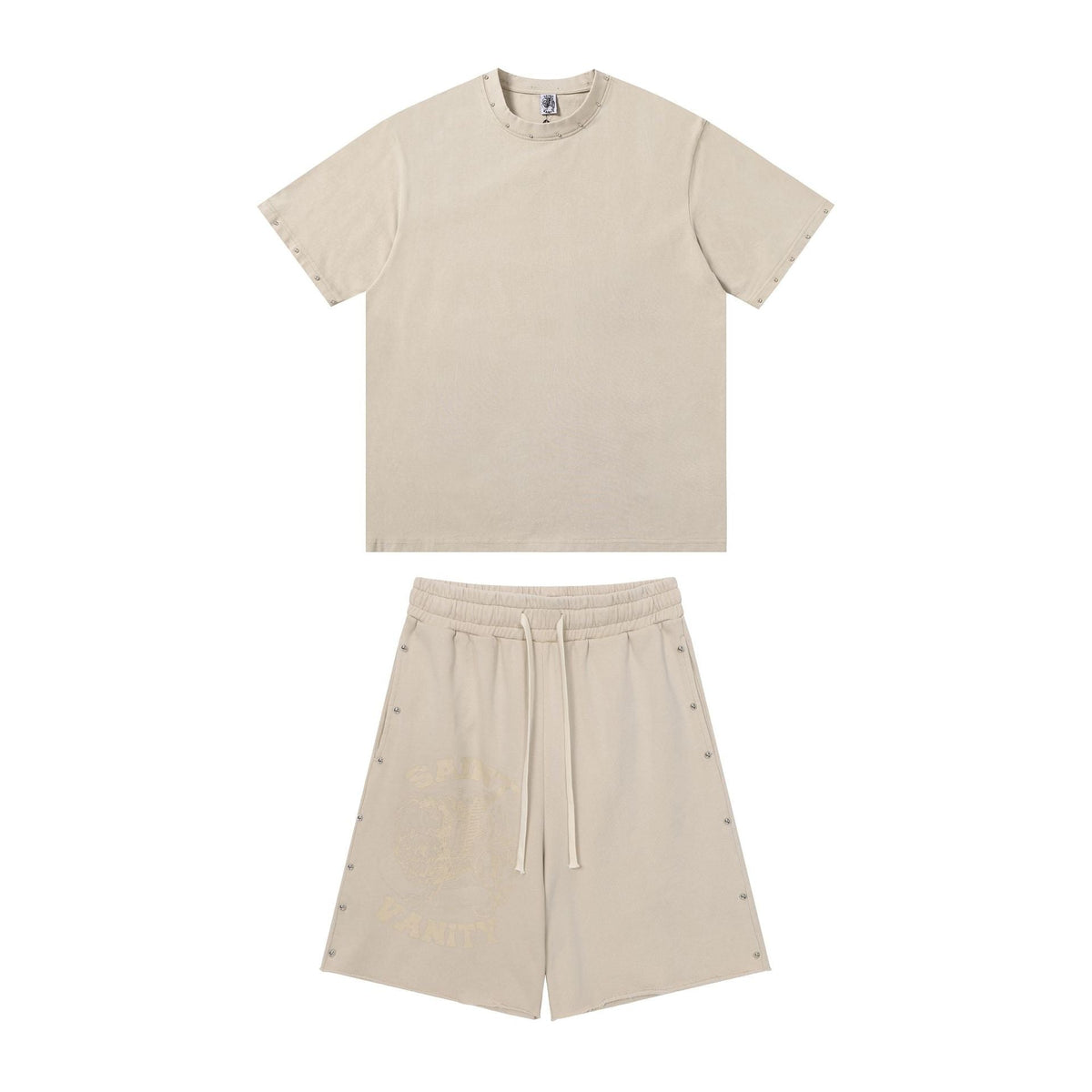 Saint Vanity Washed Rivet Oversized Tee & Shorts Set Streetwear