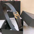 CHANEL DOUBLE C BELT 40MM IN BLACK CALFSKIN GOLD BUCKLE EMBOSSED BLACK LOGO