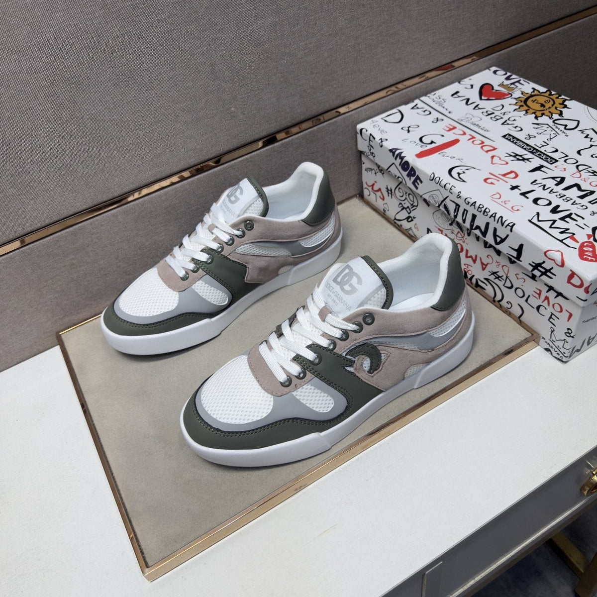 Dolce & Gabbana White, Olive & Taupe Sneakers